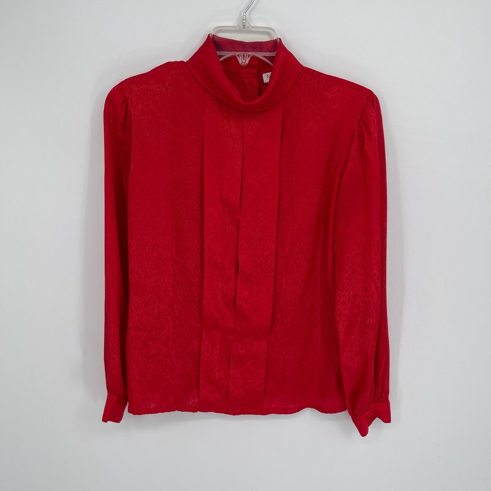 Nicola Women's Vintage Red Paisley Jacquard Mock Neck Long Sleeve Blouse Size 8P
